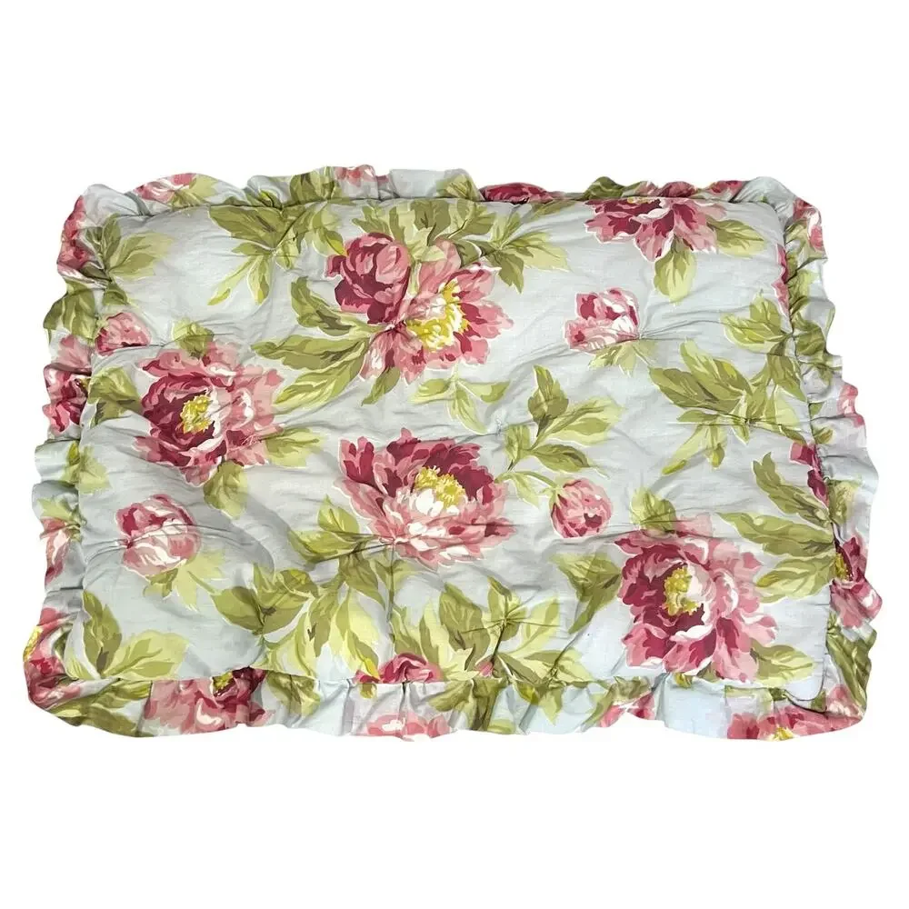 Waverly Sanctuary Rose King Pillow Shams Covers Set of 2 Red Blue Toile Floral